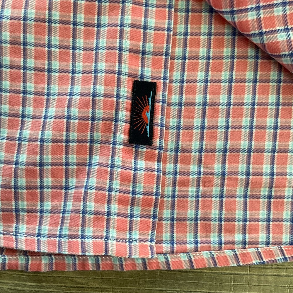 Faherty Button Down Shirt Men’s MEDIUM Pink Blue Plaid Long Sleeve 100% Cotton - Picture 3 of 8